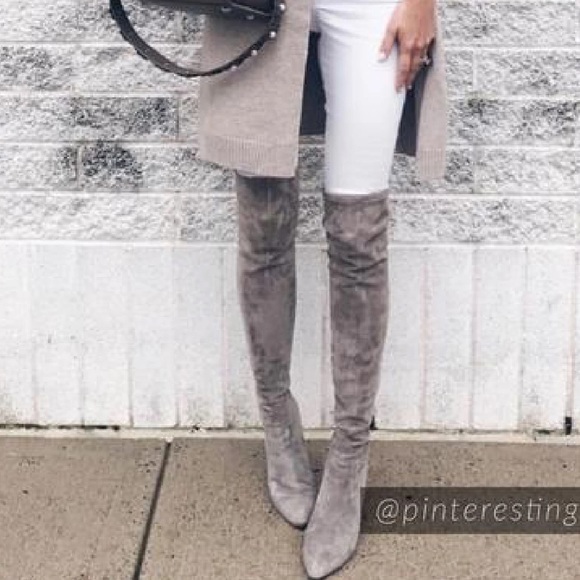 Goodnight Macaroon Carina Taupe Suede Over The Knee Boots Sz or